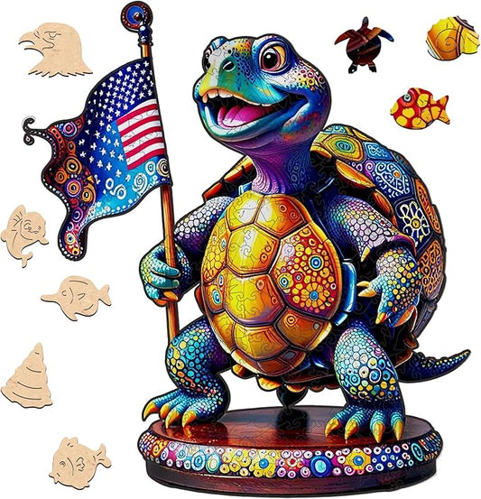 Wooden Puzzles for Adults, 455 Pieces Flag Turtle Wooden Jigsaw Puzzles, Animal Unique Shaped Puzzle Gifts for Adults and Kids on Birthday, Thanksgiving, Family Puzzle Games (15.6''*17.3'')