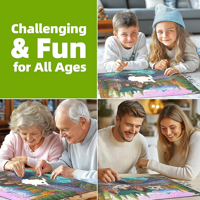 Blueforest 1000 Piece Jigsaw Puzzle for Adults - Challenging Stone Bridge Cottage Landscape, Autumn Valley & Mountain Scenery, Game Night Gift (27.5x19.7 Inch)