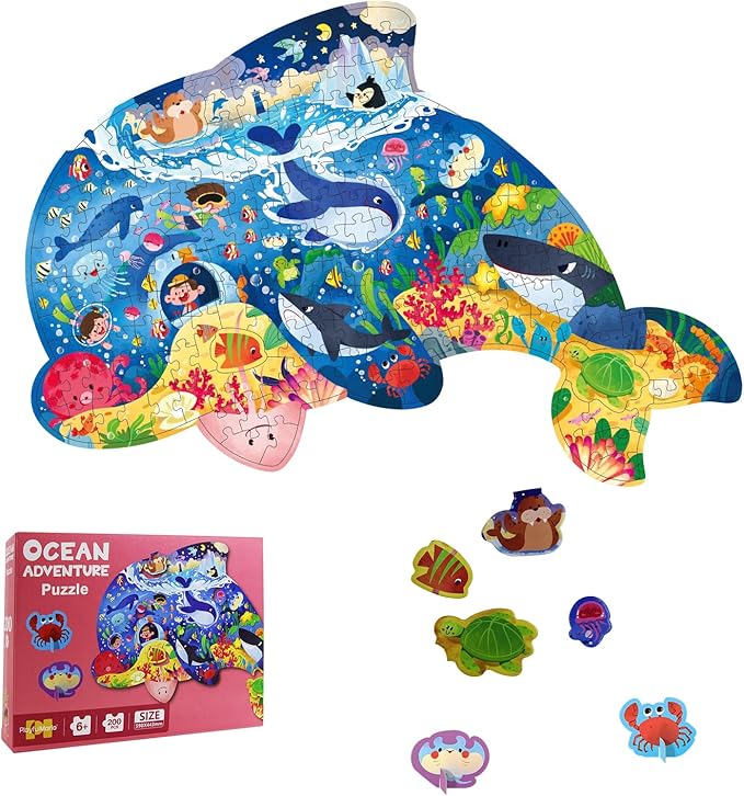 Animal Puzzles for Kids Ages 6-8 200 Piece Dolphin Jigsaw Puzzles Underwater Ocean Floor Puzzle Ages 8-10 Learning Educational Toys Birthday Gift for Boys Girls Ages 10-12