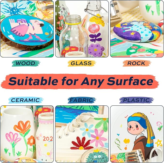 28 Colors Acrylic Paint Markers with Free Sketchbook, Perfect for Rock Painting, Ceramic Mug Customization, Fabric Art, Glass Decoration & Wood Crafts, Water-Based, Quick-Drying, Non-Toxic