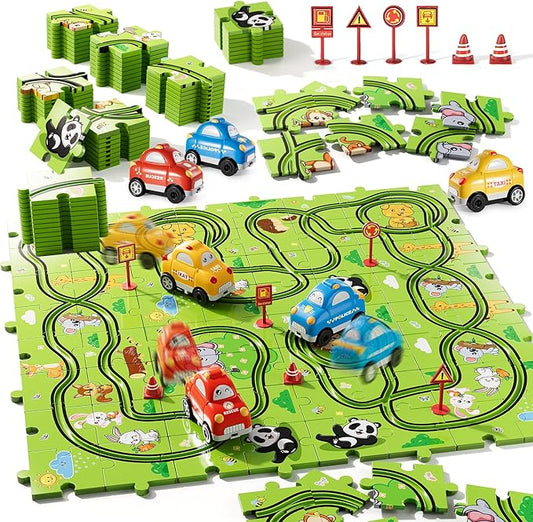 Bennol Toddler Toys Gifts for 2 3 4 5 Year Old Boys, 73 Jigsaw Puzzle Race Track Car Set Toys for Kids Boys Toddlers 1-3 2-4 3-5 4-6, Puzzle Tracks Car Toy Gifts for 2 3 4 5 Year Old Boy Kids