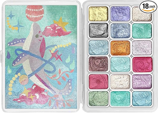 Mini Forestry Shifting Watercolor Painting Set, 18 Color Shifting Watercolor Paint Set, Shimmer Metallic Watercolor Paints Set, Glitter Watercolor Paint, Solid, Macaron Style