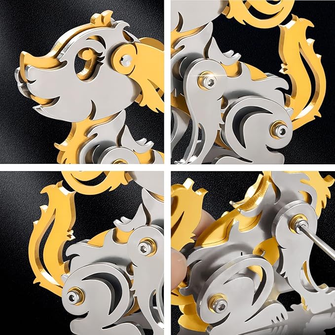 3D Metal Puzzles for Adults, Metal Model Kits for Adults, Gold Dog Mechanical 3D Puzzle Stainless Steel for Men Women Home Decor Art Craft Gifts Toys(Zodiac Sign).
