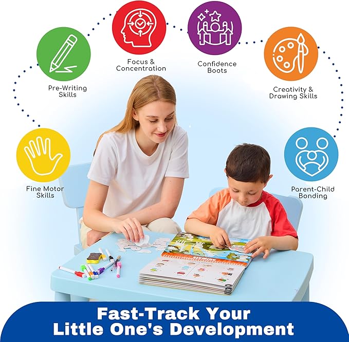 Montessori Busy Book for Toddlers 3–5 | Preschool Learning Activities | Educational Toddler Book with 14 Themes, 15 Drawing Pages & Guided Stickers | Fine Motor Skills Toy & Travel Activity