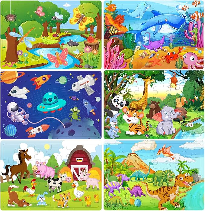 Puzzles for Kids Ages 3-5, Wooden Jigsaw Puzzles 24-30 Pieces for Toddler Children Learning Educational Puzzles 3 4 5 6 Year Toys for Boys and Girls (6 Puzzles)
