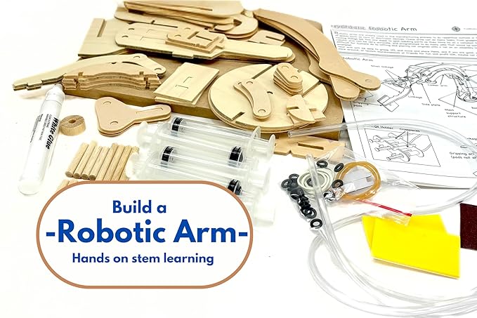 PATHFINDERS STEM Kit – Hydraulic Robotic Arm | Wooden Building Kit for Kids Ages 8-12 | Mechanical Engineering Toy | Hands-On STEM Project for Boys & Girls