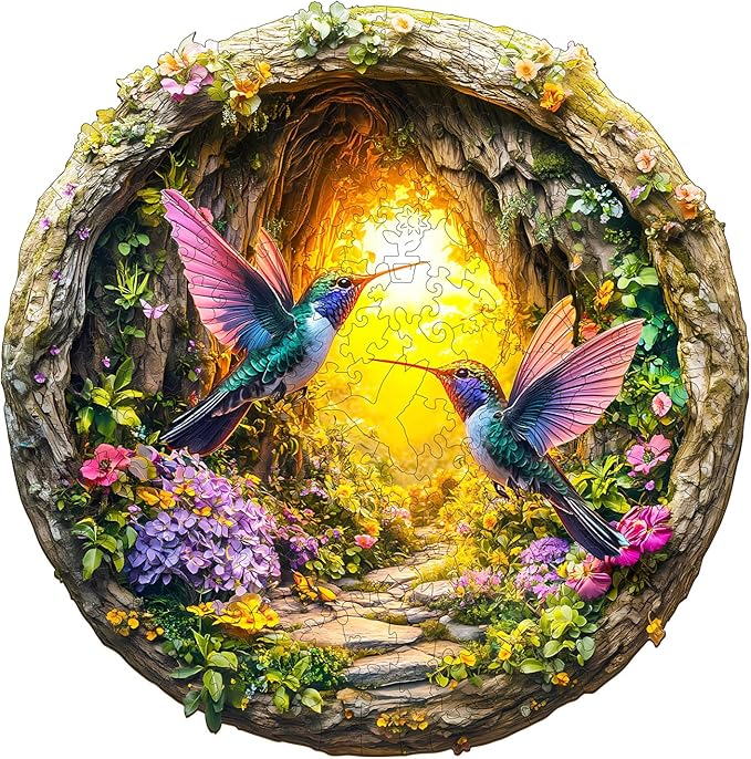 Wooden Puzzles for Adults,Wooden Jigsaw Puzzles for Adults,3D Vision Effect-3D hummingbird in the cave-1 Unique Shaped Wood Puzzles Adult,Gifts for Friends Family Game,Home Decor(11.4 * 11.3in 200pcs)
