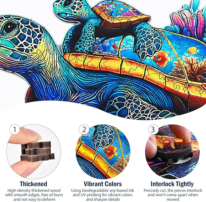Wooden Jigsaw Puzzles for Adults Teens Kids, Parent and Child Sea Turtle Wood Puzzle, 300 Pieces Unique Animal Shaped Puzzle, Fun Challenging Family Games, 15.49" x 11.65", Gift Box Included