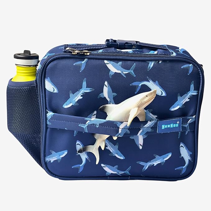 Yumbox Kids Lunch Bag, Holds Lunch Box and Water Bottle, 3 Ways to Carry, Zip Closure, Inside Zipper Netting, Wipe Clean Fabric with EVA lining for extra insulation (Shark)