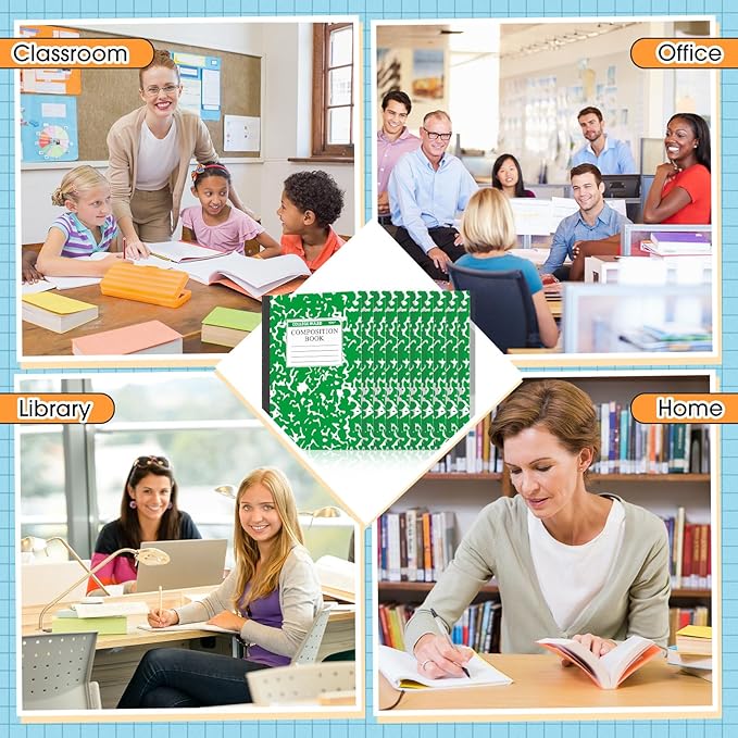Fainne 100 Pack A5 Composition Notebooks Bulk College Ruled Composition Notebooks Marble Covers Notebook for Student Classroom Office Supplies 30 Sheet/60 Page(Green)
