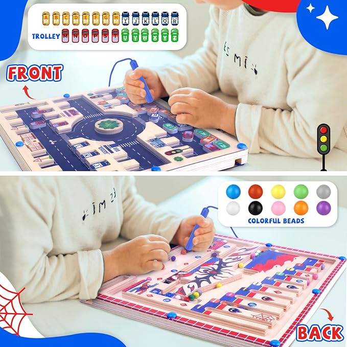 2 in 1 Magnetic Color and Number Maze,Montessori Toys for Toddler Boys,Wooden Magnet Balls Puzzles,Toddler Busy Board Game,Preschool Learning Activities