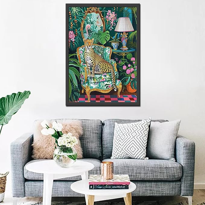 Jungle Animal Cheetah on Sofa Jigsaw Puzzles for Adults 1000 Pieces,Woodland Leopard Botanical Jigsaw Puzzle Art 20x27 in Colorful DIY Puzzle for Home Decoration,Family Puzzle Perfect for Game Nights