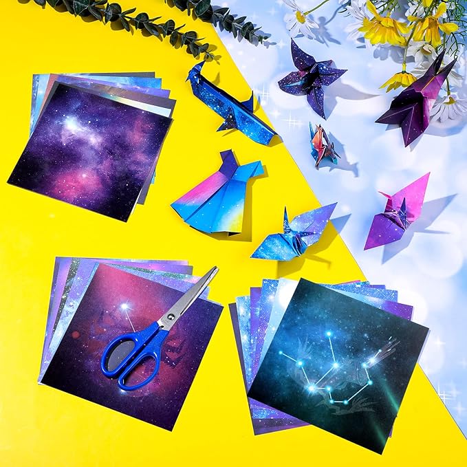150 Sheets Double Sided Origami Paper Kit 6 x 6 Inch Beautiful Sky Scrapbook Paper Galaxy Outer Space Star Pattern Easy Folding for Arts Crafts School Kids Teachers, 36 Designs(Bright Style)