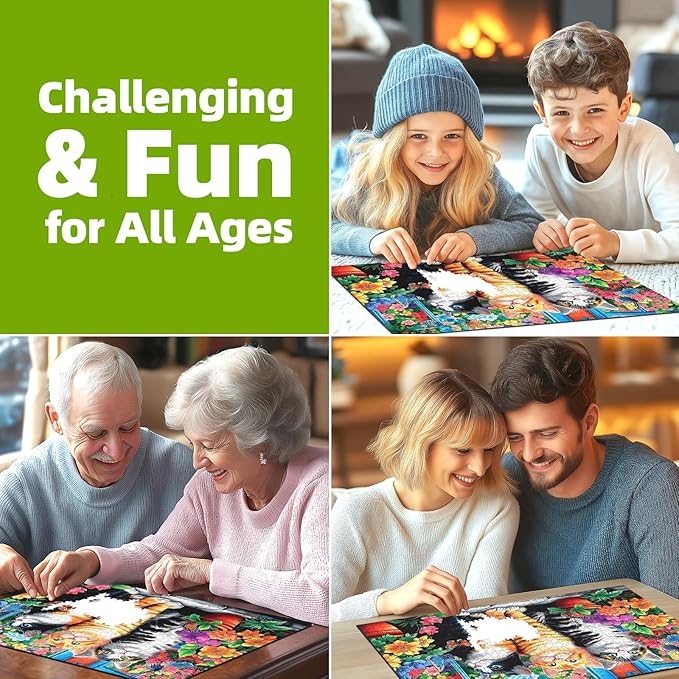 Blueforest Puzzles for Adults 500 Pieces - Cats in Garden with Vibrant Flowers & Butterflies 500 Piece Jigsaw Puzzles, 23x15 Inches Intermediate Challenge Puzzle