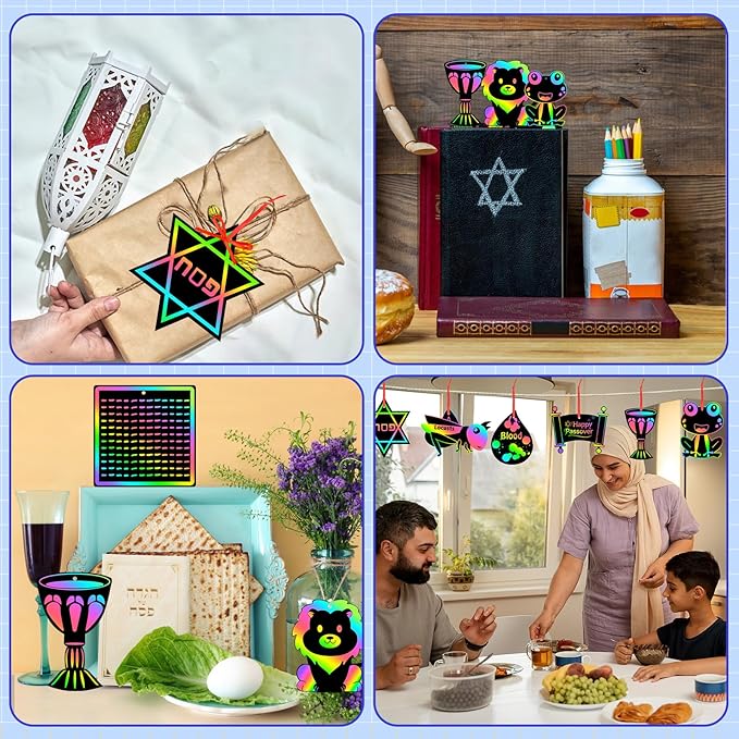 JULMELON 36 PCS Passover Crafts, Rainbow Scratch Paper Art for Passover Gifts Magic Color Passover Scratch Off Cards for Activities DIY Drawing Project Party Favors