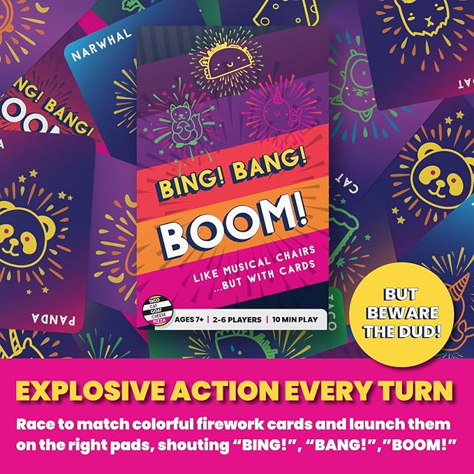 Bing Bang Boom Hilariously Fun Card Game for Family Game Night by Taco Cat Goat Cheese Pizza | Easy to Learn and Play with Fast 10 Minute Rounds | Fun for Kids, Teens, and Adults | 2 - 6 Players