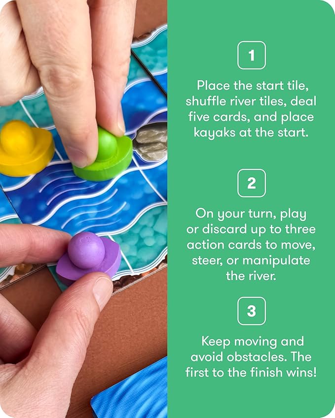 SimplyFun Kayak Chaos - Family Strategy Board Games - 2-4 Players, Ages 8 & Up - Planning & Predicting Skills - Fun River Adventure Game