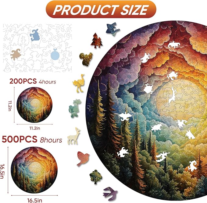 Ruikiyart Wooden Puzzles for Adults, 5MM 200 Pieces Forest Wooden Jigsaw Puzzles, Unique Shape Tree Puzzle for Kids and Adults on Birthday, Thanksgiving, Christmas (11.2"x11.2")