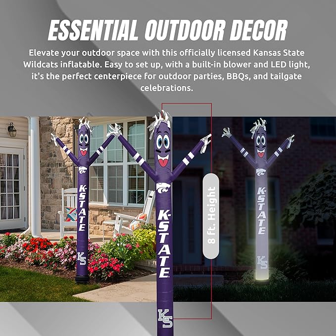 NCAA K-State Wildcats Football Wacky Waving Inflatable Tube Guy with LED Lights & Built-in Blower - 6" x 36" x 96" Inflatable Tube Man Crazy Sports Fan Outdoor Party Decoration