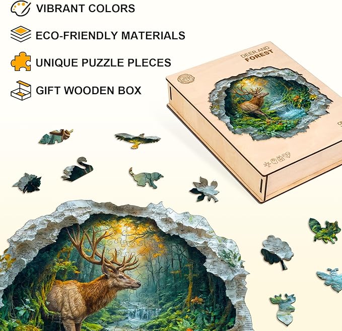 Jigfoxy Wooden Puzzle for Adults, Deer Jigsaw Puzzles for Adult, Unique Animal Shape Wood Cut Puzzles, Christmas Thanksgiving Gifts for Friends Family (S-8.5 * 8.2in-100pcs)