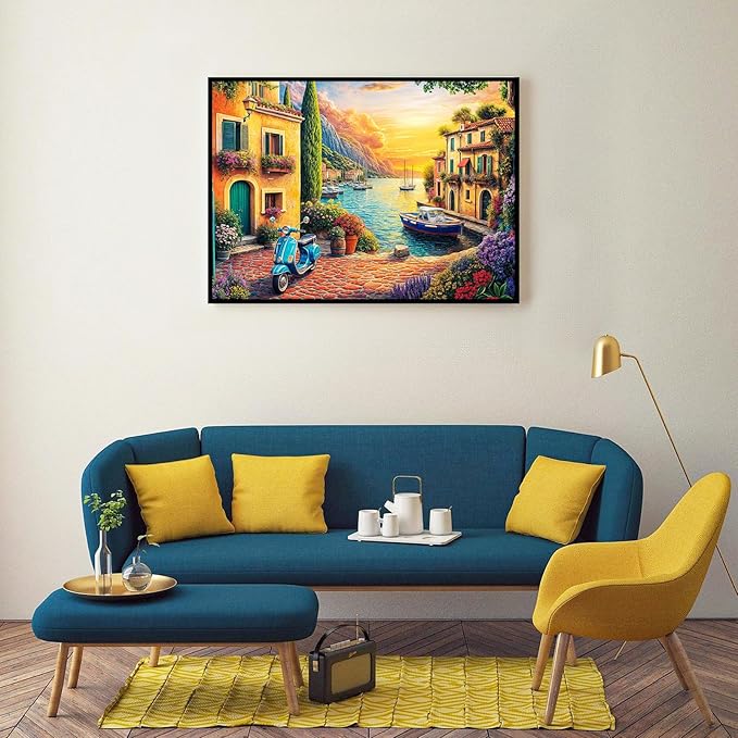 Cozy Harbour Jigsaw Puzzles 1000 Pieces for Adults Mediterranean Village 1000 Piece Jigsaw Puzzles for Adults