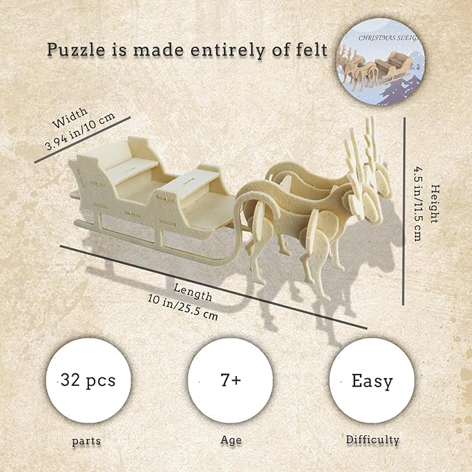 Feltor 3D Puzzles, Felt Sleigh Dioramas, DIY Children's Christmas Toys, Can Be Used As Desktop Decorations, Great Toys for Kids Birthday Gift