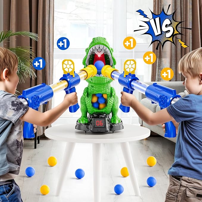 Dinosaur Shooting Toys for Kids 3-5 Years, Movable Target Shooting Games with 2 Air Pump Launcher, Interactive Competition Game Gift for Boys and Girls Ages 3 4 5 6 7 8 Years Old