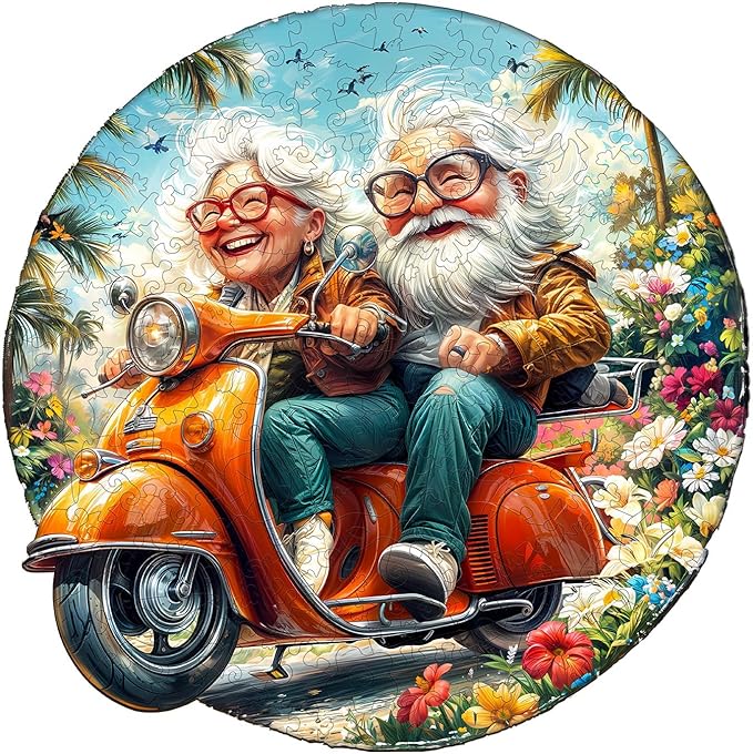 Wooden Puzzles for Adults, Motorcycle Granny Wooden Jigsaw Puzzle for Adults, Cool Wood Puzzles Adult, Unique Shape Puzzle for Seniors, Fun Gifts for Family & Couples (S-8.5 * 8.5in -100 Pieces)