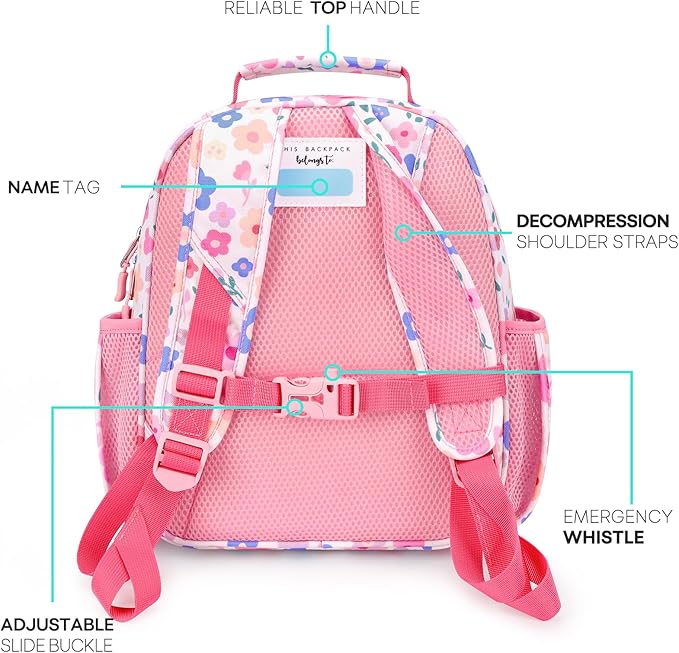 mibasies Toddler Backpack for Girls 2-4: Preschool Kindergarten Backpack - Cute Kids Backpacks for Girls - Floral Pink