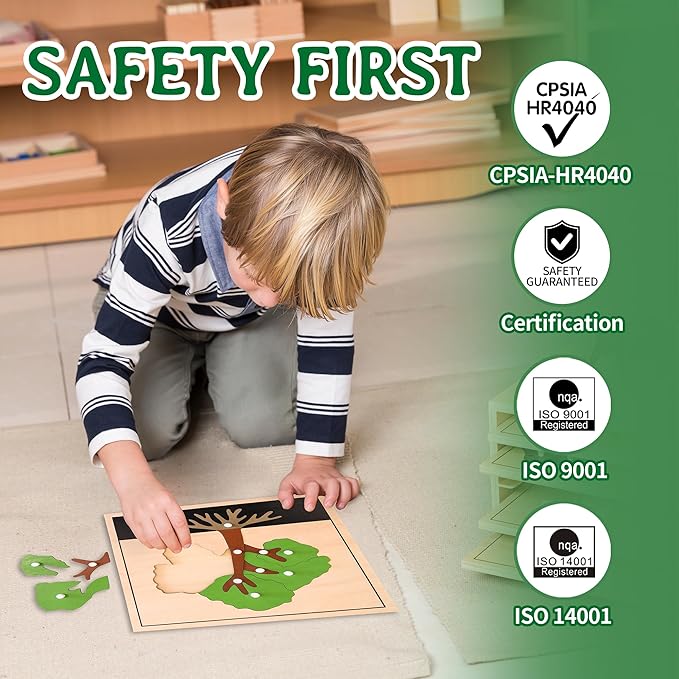 Montessori Tree Puzzle for 3+ Years Old, Wooden Peg Puzzles with Knobs & Practice Cards, Shape Sorter Puzzle Preschool Learning Resources, Fine Moter Toys for Montessori Classroom
