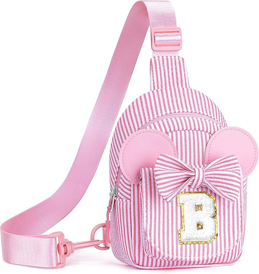 Birthday Gifts for Kids, Small Sling Bag, Birthday Gifts for 2 3 4 5 6 7 Year Old Girl Kids Pink Initial Sling Bag Fanny Packs Bags for Girls Sister Daughter Wife (Pink B)