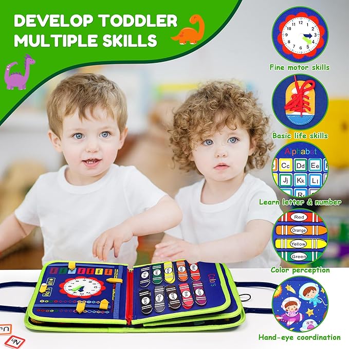 Toddler Busy Board Montessori Toys for 1 2 3 4 Year Old Boy Girl Birthday Gift, Sensory Toys for Toddlers Age1-3, Toddler Travel Busy Books for Airplane Car, Educational Preschool Learning Activity