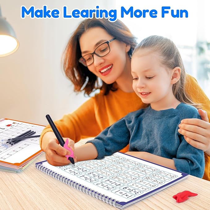 Large Magic Grooved Writing Practice Books for Kids, Reusable Grooved Handwriting Workbooks, Number Letter Tracing Books for Kids Age 3-8 Kindergarten Preschool Calligraphy