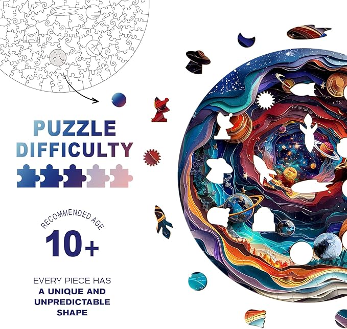 Wooden Puzzles for Adults, Unique Animal Shaped Universe Adult Puzzle, 3D Vision Wooden Jigsaw Puzzles Adult, Challenging Creative Gifts Family Games 8.4 * 8.4in 100pcs