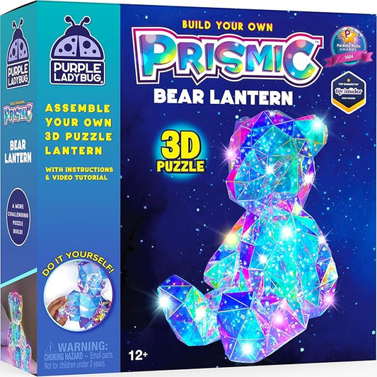 PURPLE LADYBUG Prismic 3D Bear Puzzle Nightlight - DIY LED Craft Kit for Kids & Teens, USB-Powered Holographic Light-Up Decor, Room Decor for Boys & Girls
