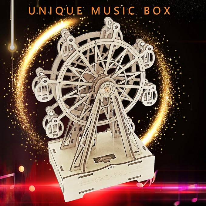 Wooden 3D Puzzle for Adults Mechanical Ferris Wheel Music Model Kits Wood DIY Crafts Kit to Build for Age 14+ Years Old