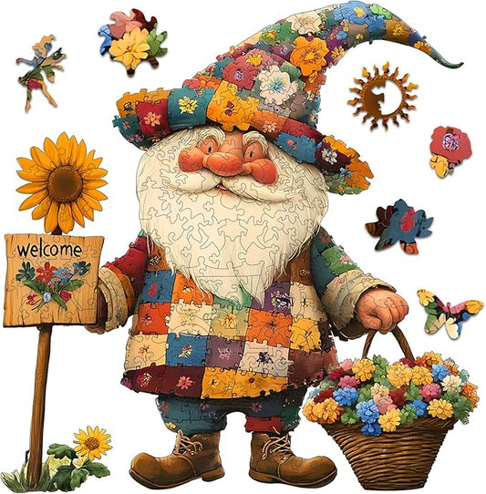 Wooden Puzzles for Adults, 500 Pieces Gnome Puzzle for Adults and Kids, 18.5 * 17.9 in Unique Shape Wooden Jigsaw Puzzle, Wooden Puzzle Creative Toys for Family Friends