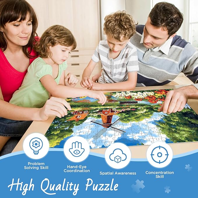 300 Piece Puzzles for Adult, Flower Jigsaw Puzzles 300 Pieces for Adults Kids Senior, Windmill River Adult Jigsaw Puzzles, Challenging Family Fun Puzzle Activity Game Gift for Friend 20.5 X 15 in