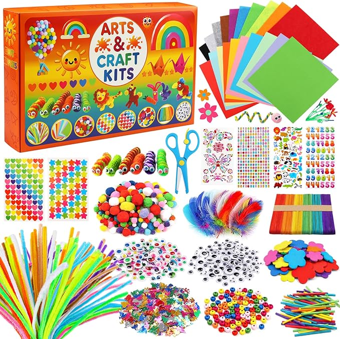 DOITEM Pipe Cleaners Craft Supplies, 1800Pcs Arts and Crafts Supplies DIY School Craft Project Including Pipe Cleaner Pom Poms Craft Kits for Kids Over 8 Years Old
