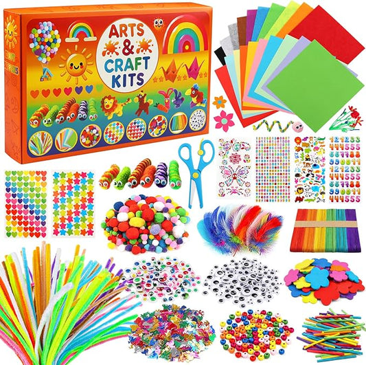 DOITEM Pipe Cleaners Craft Supplies, 1800Pcs Arts and Crafts Supplies DIY School Craft Project Including Pipe Cleaner Pom Poms Craft Kits for Kids Over 8 Years Old