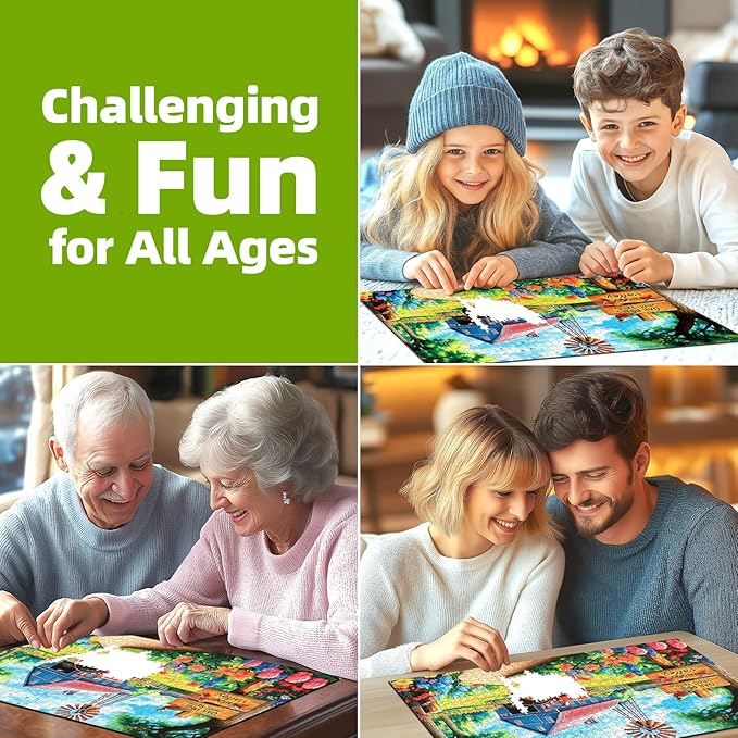 Blueforest 500 Piece Puzzles for Adults - Country Farm Scene with Windmill, Barn & Tractor Jigsaw Puzzles 500 Pieces | 23x15 Inches Challenging Puzzle for Relaxation & Group Activity