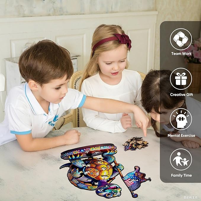 Wooden Puzzles for Adults, 215 Pieces Flag Turtle Wooden Jigsaw Puzzles, Animal Unique Shaped Puzzle Gift for Adults and Kids on Birthday, Thanksgiving, Family Puzzle Games (10.8'' x 12'')