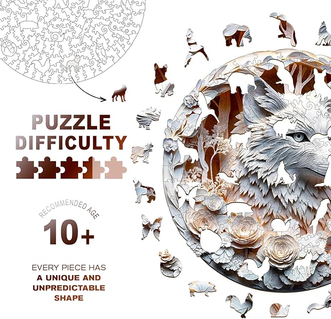 Wooden Jigsaw Puzzles, Wolf Wooden Puzzles for Adults with Unique Shape, Adult Jigsaw Puzzle, Birthday Gifts for Adults, 11.4"x11.4"- 200pcs