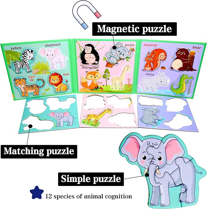 Magnetic Puzzles for Kids Ages 1-3, Travel Toddler Puzzles Ages 2-4 Year, Animal Activities Toy for Boys & Girls 3-5 yo - Learning Magnet Gift for Road Trip