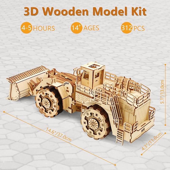 3D Wooden Puzzle for Adults, Bulldozer Model Kit Educational STEM Toy, Mechanical Engineering DIY Wooden Models, Unique Gift for Kids Birthday Christmas (Bulldozer LG)