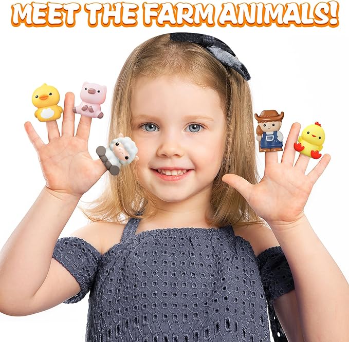 Learning Toy for Toddlers 1 2 3+ Years Old, 20 PCS Farm Animal Barn playset & Finger Puppets, Montessori toys for Kids,10 Animals & 10 Barns for Babies Boys Girls Easter Christmas Birthday Gift