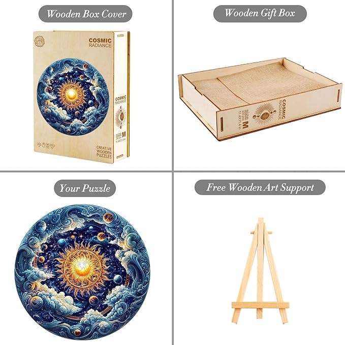 KAAYEE Wooden Puzzles for Adults, 3D Visual Effect Cosmic Radiance Wooden Jigsaw Puzzle Unique Shape Wood Puzzle Adult, 3D Effect Flat Puzzle Birthday Family Game (M-11.4 * 11.4 in-200pcs)