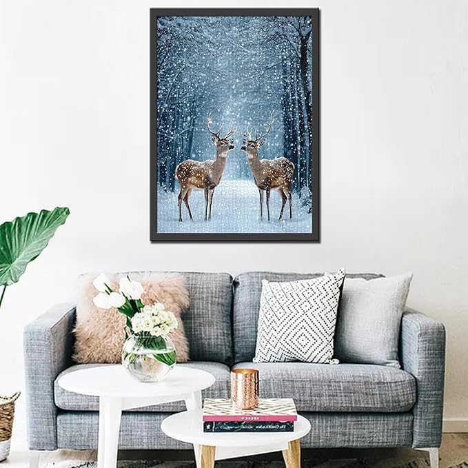 Winter Landscape 1000 Piece Jigsaw Puzzles for Adults Animal/Wildlife Deer Painting Jigsaw Puzzle Mist Forest 1000 Pieces Puzzles Game Home Wall Decor DIY Craft Merry Christmas Puzzle Art Boho Gift
