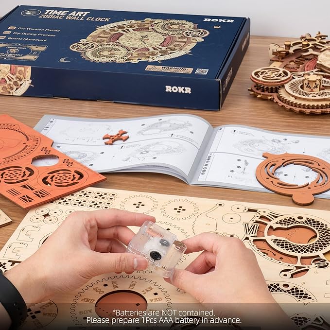 ROKR 3D Wooden Puzzles for Adults-Wooden Clock Puzzle Kit-Wood Model Kits to Build for Adults-Zodiac Wall Clock