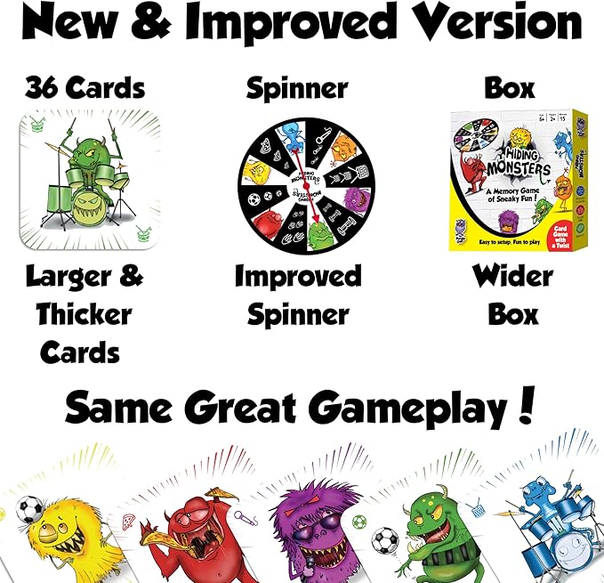 Hiding Monsters Memory Card Game for Kids with a Spinner Wheel - Fun and Easy-to-Play. Matching Memory Game for Kids 4-8 and 8-12 for Boys and Girls